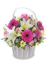 Composizione di fiori bianchi e fucsia